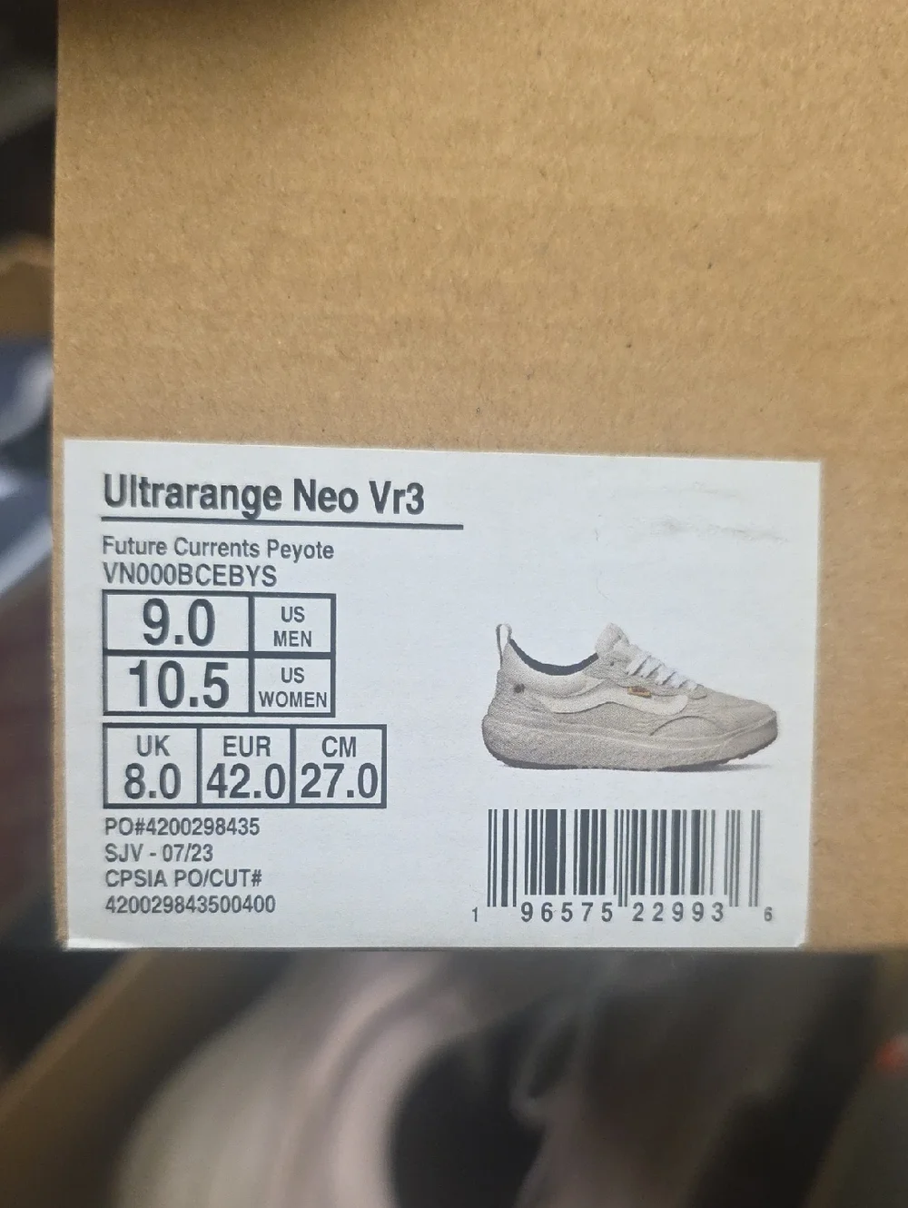 Vans VR3 Cush Men’s Size 9 Women's 10.5 Beige White New